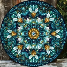 2D Flat,1pc Large 88-Inch7.87inch Round Aluminum Mandala Wall Decor - Turquoise