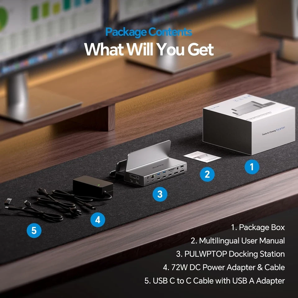 New - Pulwtop Triple Display Docking Station with Dual Stand, 19-in-1 Laptop Doc - Image 3 of 4