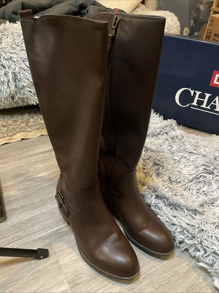 Botas de Montar Chaps “GALYN” 6.5B Marrón Imitación Cuero Cremallera Completa Foto 2 de 4