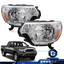 For 2012-2015 Toyota Tacoma Chrome Housing Amber Reflector Headlights Assembly
