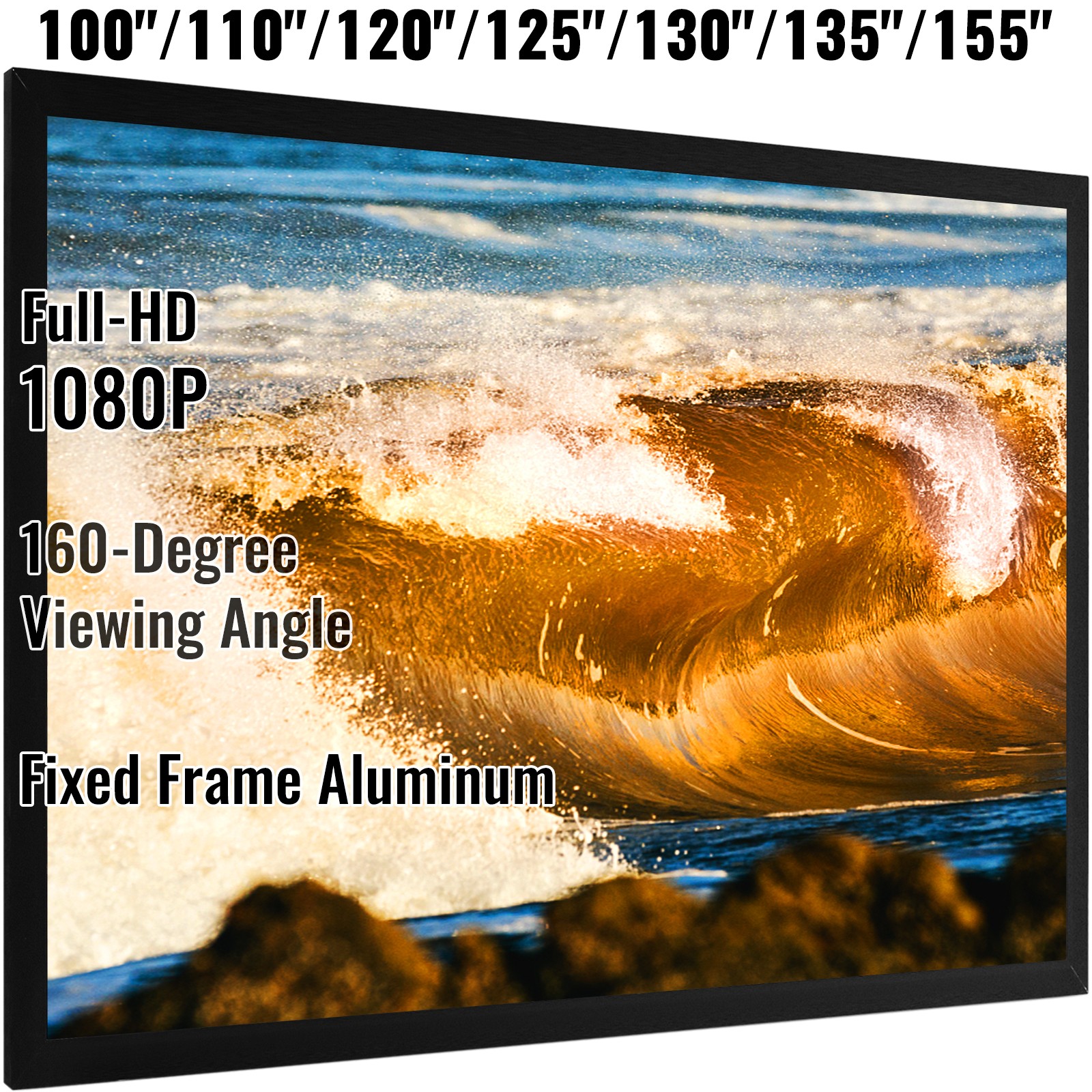 Uimoso 100"-155" Projector Screen 16:9 HD 4K Home Theatre 3D Aluminum & PVC