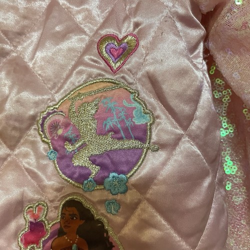 Disney Princess Girls Varsity Jacket Pink Quilted Satin Sequined Sparkly Sz 4 - Picture 4 of 24