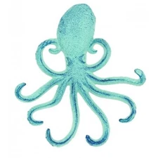 Cast Iron Octopus Wall Hook, Bright Blue, 7"H
