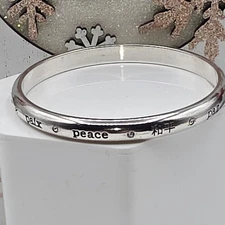 Brighton Peace In Many Languages Silver Bangle Pre-Owned 8"
