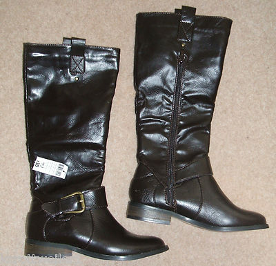 RRP £30 EVIE SIZE 3 BROWN FAUX LEATHER FLAT RIDING STYLE KNEE CALF BOOTS NEW | eBay