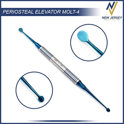 Dental Periosteal Elevator Molt # 4 Blue Titanium Coated Double Ended German Gr