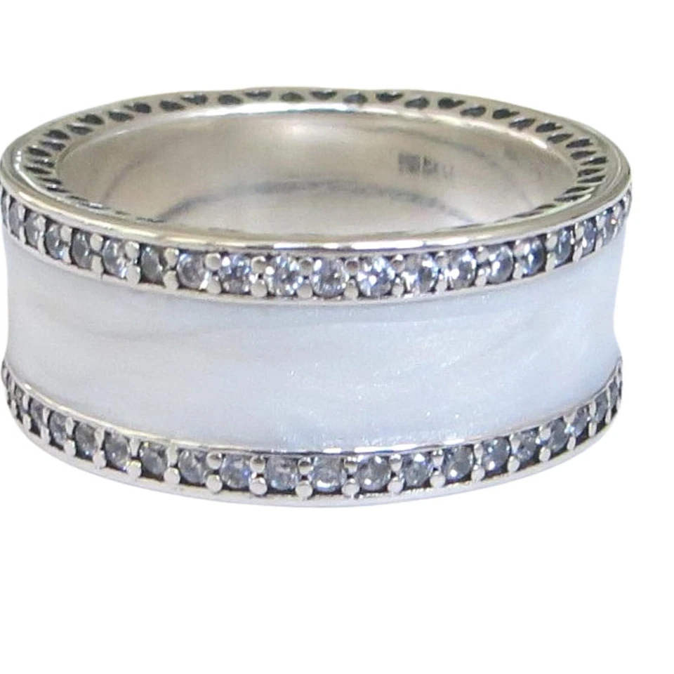 Pandora Hearts of Pandora Size 8 Cream/Silver .925 Enamel CZ Ring 191024EN23 - Image 2 of 3