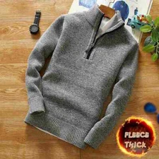 Winter Men's Wool Thicker Knitted Warm Pullover Quality Half Zipper Turtleneck
