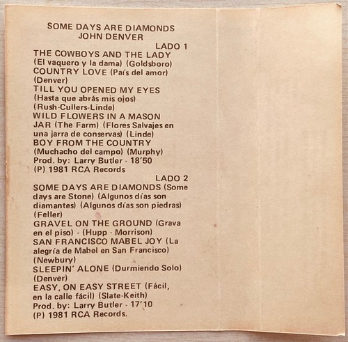 John Denver - Some Days Are Diamonds- Ultra Rare Original Cassette Tape Colombia - Picture 3 of 6
