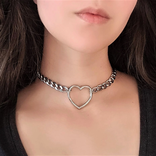 Heart O Ring Choker Thick Stainless Steel Curb Chain Necklace Cute Goth Jewelry Ebay