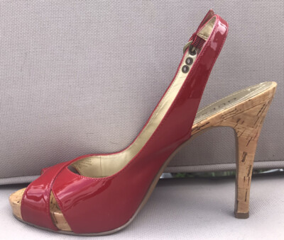 Cork Heels RedPat.Lthr Open Toe 