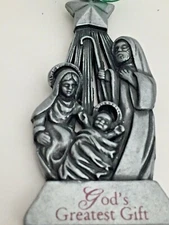 Gloria Duchin  God's Greatest Gift  Natvity Scene Pewter Christmas Ornament 