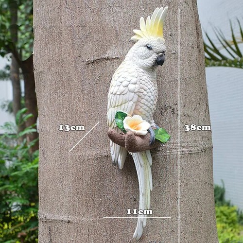 Resin Parrot Statue Wall Mounted Outdoor Garden Tree Decoration Animal Sculpture - Picture 18 of 44