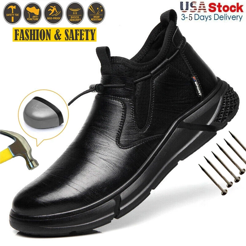 Mens Work Safety Shoes Steel Toe Lightweight leather work boots Indestructible