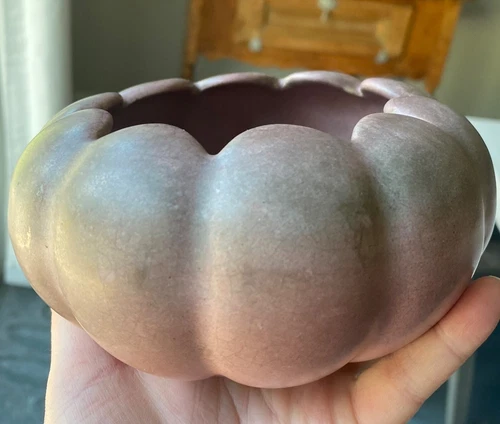 Vintage Niloak Arts & Crafts Pottery Bowl Mulberry Pink Vase Round Mid-Century