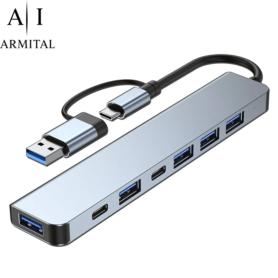 Hub USB-C 7 in 2 Docking Station Adattatore per MacBook PC  usb3.1 usb3.0 Usb2.0 - Immagine 2 di 4