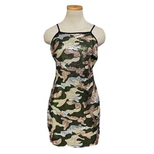 Wild Honey Dress Women's S Small Green Camo Sheath Mini Sequin Club