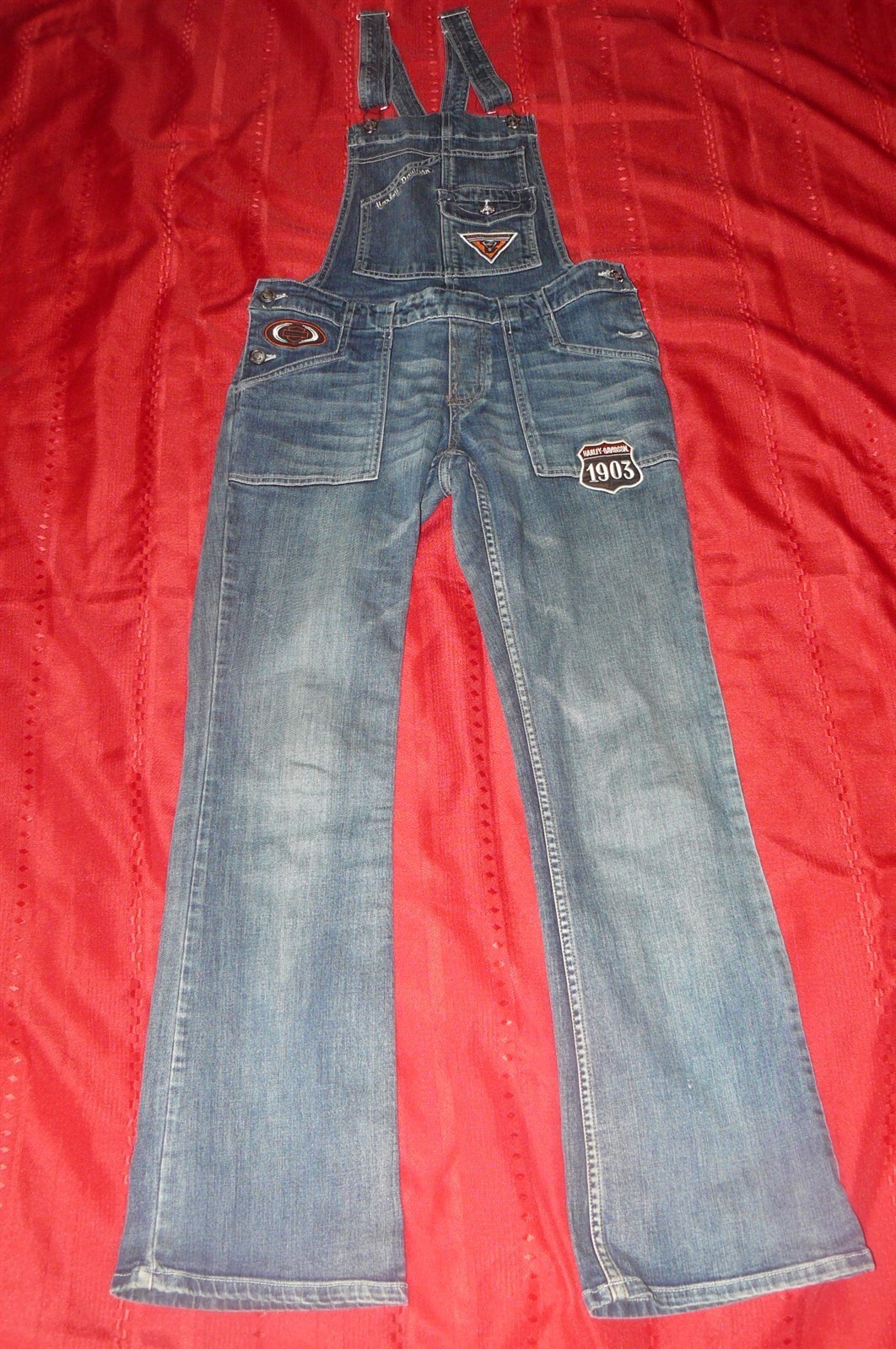 Harley Davidson Denim Bib Overall Jeans Womens Size 2… Gem