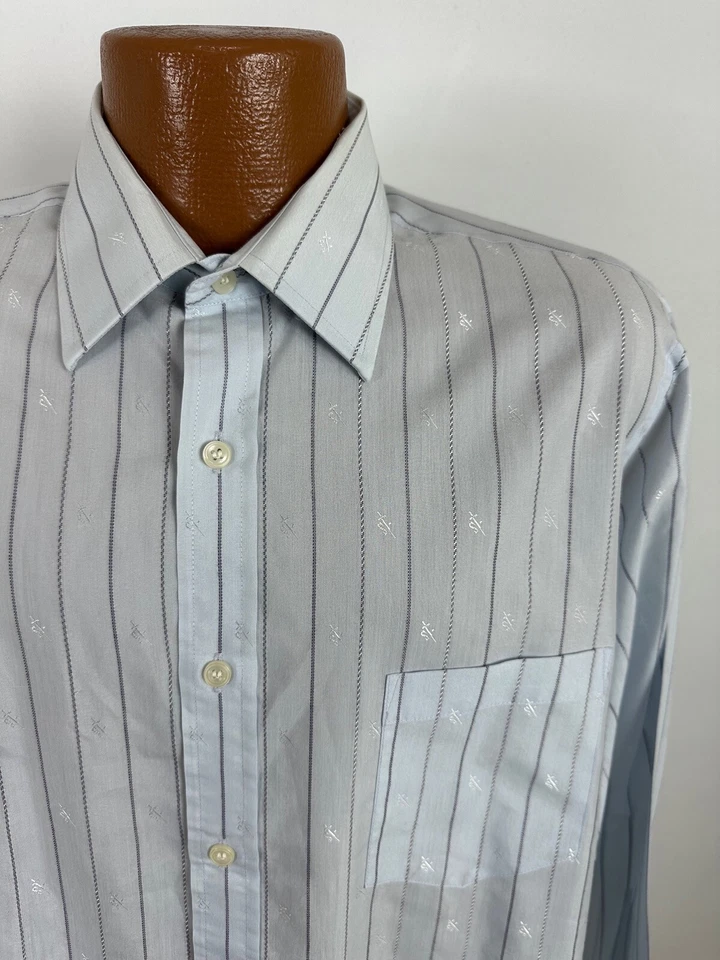 Camisa De Colección Allyn St George Van Heusen Hombres L 16 32 33 Jacquard Monograma Rayas Foto 2 de 4