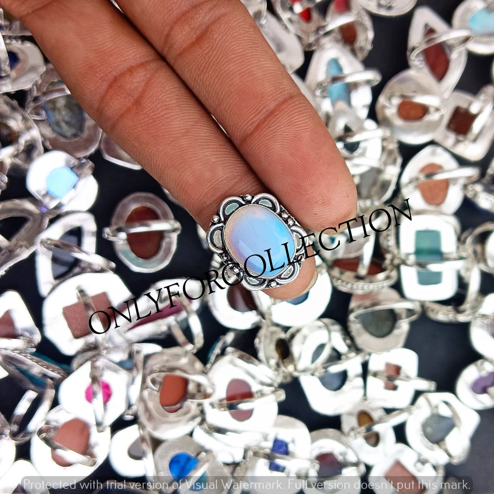 Opalite & Mix Gemstone 925 Sterling Silver Plated Handmade Designer Lot Rings - Image 2 of 3