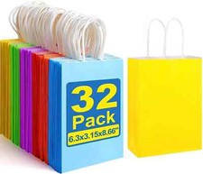 32 Pieces Paper Gift Bags Kraft Paper Party Favor Bags Bulk with Handles 6 Color
