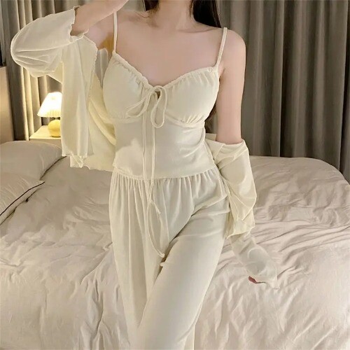 SolidColor Pajamas Sets Womens Outfit Strap Top Long Short Pants Sleepwear Suit - Picture 21 of 24
