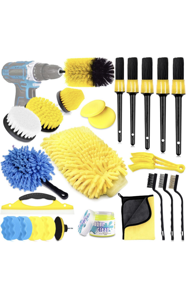Kit nettoyage voiture 25 pièces complet pour l'entretien intérieur et extérieur de votre auto