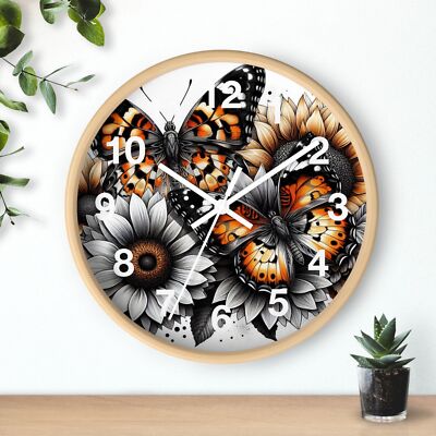  Butterflies Flowers Floral Art Wall Clock Home Decor Wildflowers 3D Wood Frame