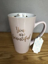 10 Strawberry Street Oversized “YOU ARE BEAUTIFUL”  Coffee Latte Mug 24 oz Gold