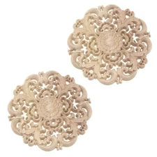 T Tulead Wooden Carved Appliques 3.94-Inch Diameter Round Decorative Decal Fu...