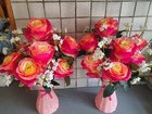 Pair of artificial PINK PEACH roses large flower&gypsophila  & vases Decorations