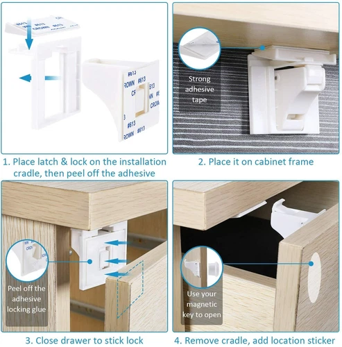 Magnetische Kindersicherung Schrank Schublade Schloss Tür babysicher Schutz DE - Bild 10 von 11