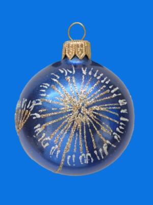 6c METALLIC BLUE GOLD DANDELION BLUME BALL EUROPEAN GLASS CHRISTMAS ORNAMENT 261