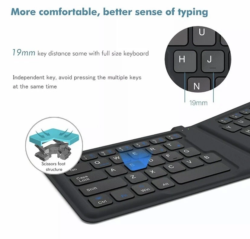 iClever Ultra Slim Mini Bluetooth Wireless Keyboard Folding Rechargeable IC-BK06 - Image 4 of 4