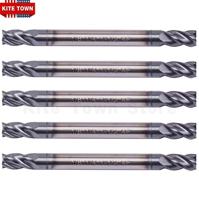 5Pcs 4Flute 1/8'' x 1/4'' x 1-1/2'' Double End Solid Carbide End Mills AlTiN Coated