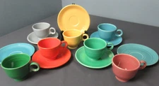 Vintage Fiestaware Set 7 Tea Cups & 7 Saucers - Multi-colors - c4 vh