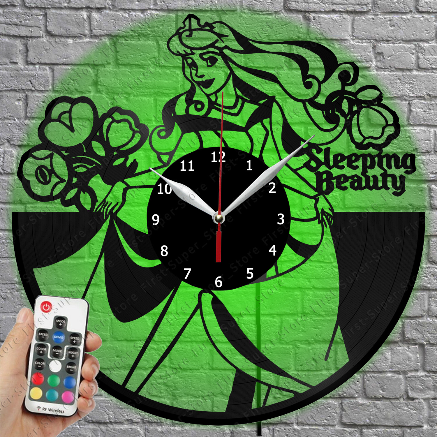 LED Clock Sleeping Beauty Vinyl Record Wall Clock with LED Light 1309