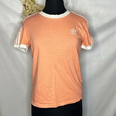 Adidas Originals Women's Peach Orange Three Stripes Tee Shirts