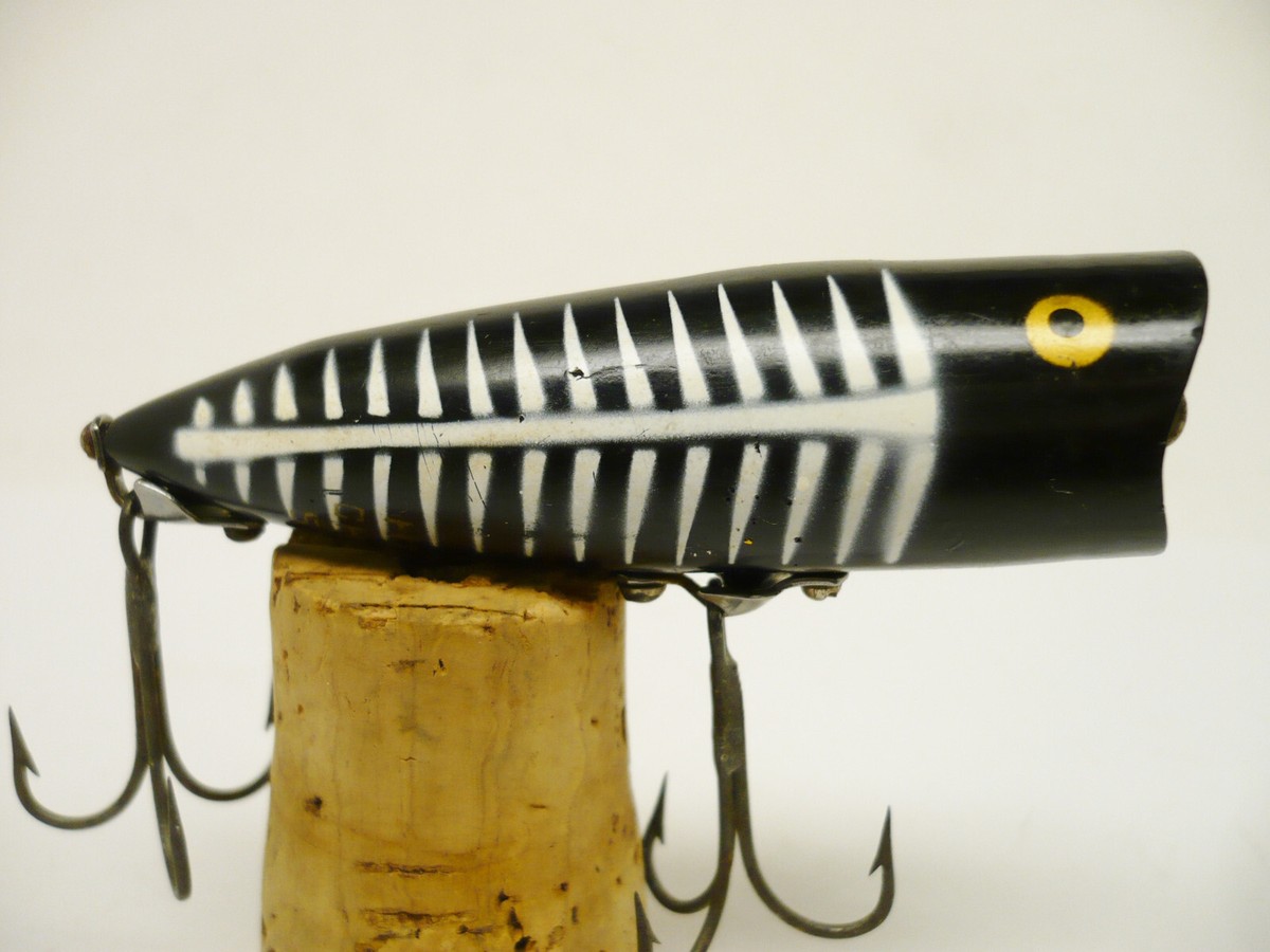 Vintage Fishing Lure Heddon Chugger Spook Black White Shore