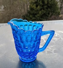 Vtg Fenton Glass Cobalt Blue Thumbprint Creamer Pitcher