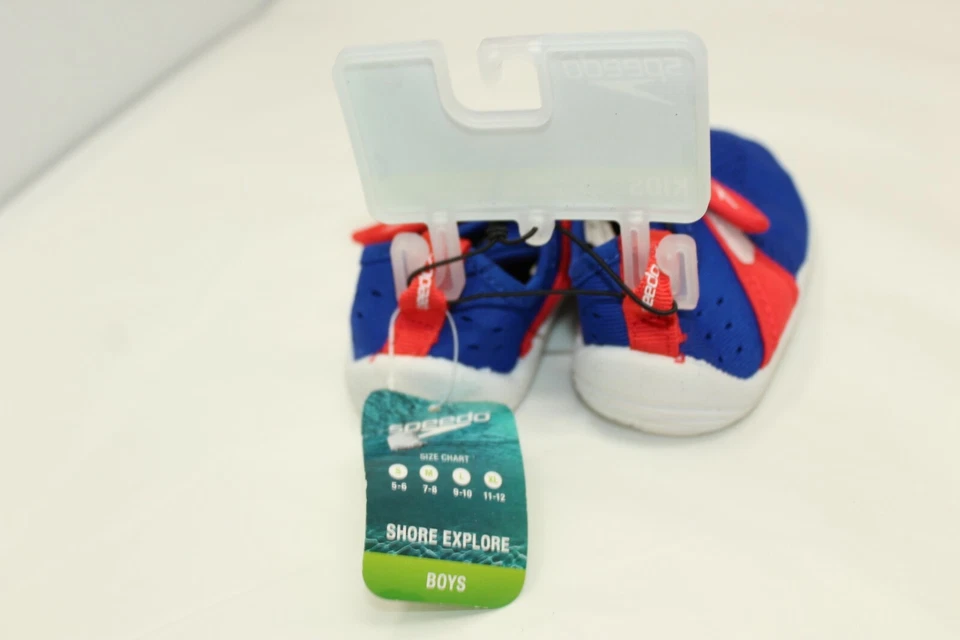 全新带标签 男孩 Shore Explore SPEEDO 儿童 5-6 码 蓝色 红色 一脚蹬 水鞋 — 第 3/4 张图片