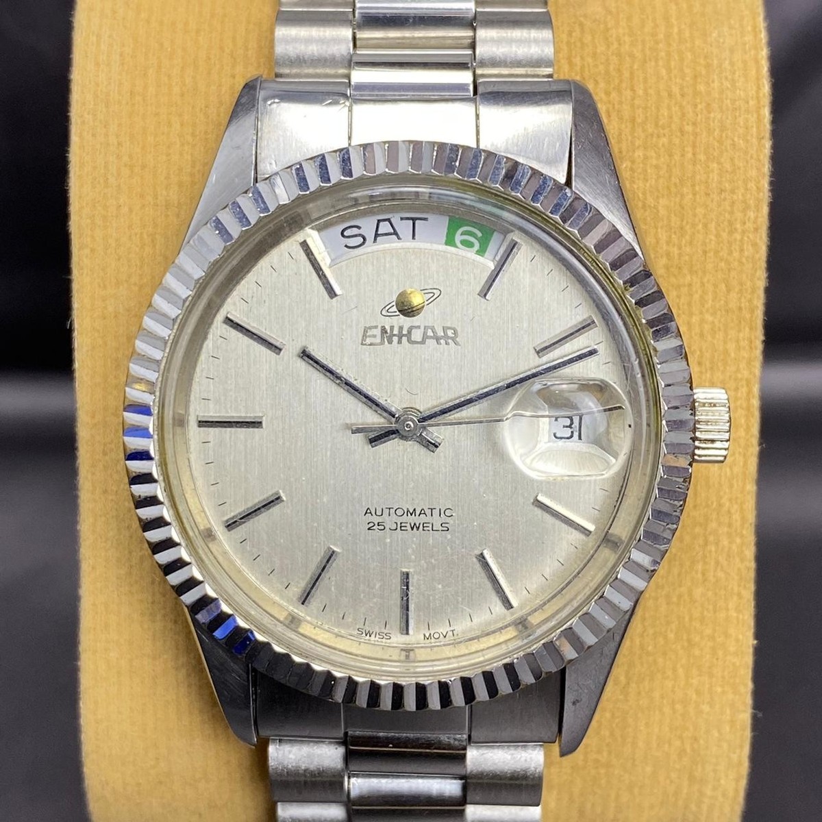 RARE Enicar President Silver Dial Automatic 2169-51-32 Day Date