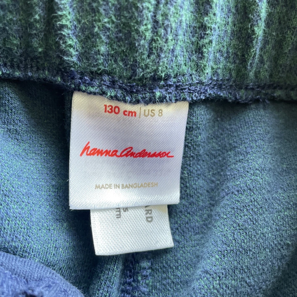 HANNA ANDERSSON BLUE GREEN GINGHAM PULL ON  JACQUARD KNIT PANTS 130  8 - Image 3 of 4