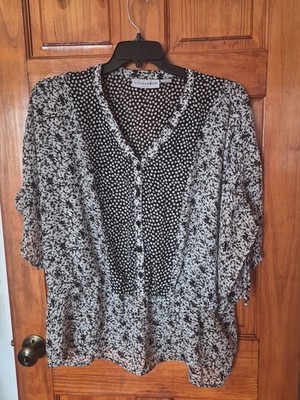 Sag Harbor Women's Button Up Summer Blouse Top Size 1X Black White NWOT 