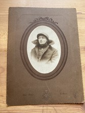 WWI Cabinet Card Photo Belgian Army Soldier in Adrian Helmet - Ekeren 23x17cm