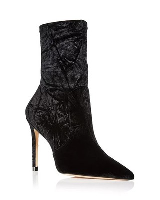 New STUART WEITZMAN Women's Stuart 100 Stretch Velvet Booties in Black Size 10