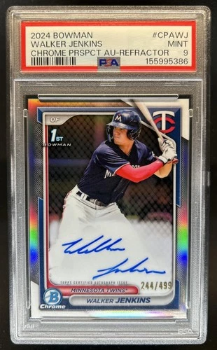 2024 Bowman Walker Jenkins Chrome Auto Refractor 1st Prospect #/499 Twins PSA 9