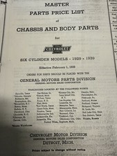 1929 To 1939 Chevy Priceparts List