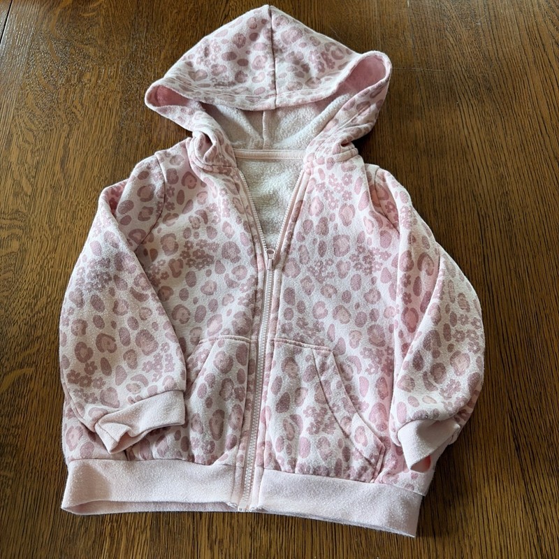 Okie Dokie Leopard Print Girls Hoodie  2T Zipper Pockets Long Sleeve Hood