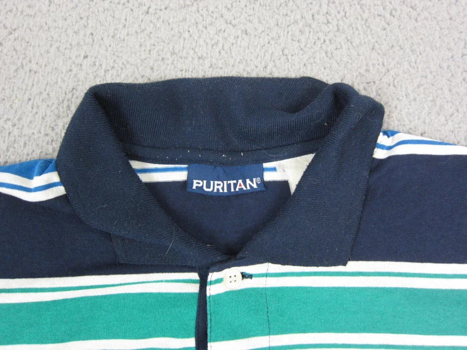 Vintage Puritan Polo Shirt Adult Medium Blue Striped Golf Disco 80s Mens - Image 4 of 4